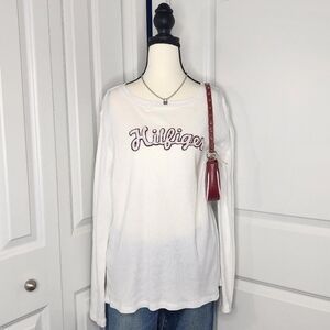 Y2K Tommy Hilfiger Soft N' Cozy White N' Red Thermal Spellout Top